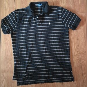 Black and White Striped Polo Shirt